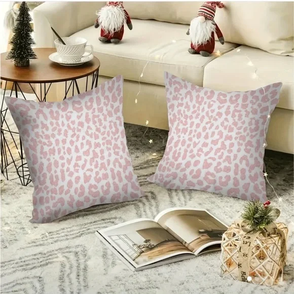 2 Pack Pink Leopard Print Accent Pillow Covers Only (Please see all pictures) - Picture 6 of 9